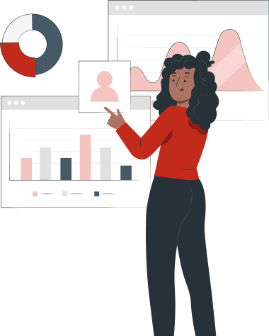 Illustration d'une femme avec les statistiques des campagnes